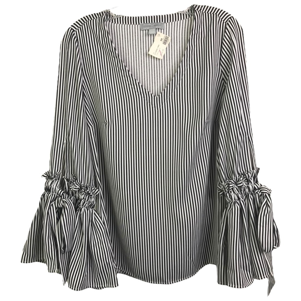 Hilary Radley For Katherine Barclay Women's Blouse‎ Black Striped Bell Sleeve XS